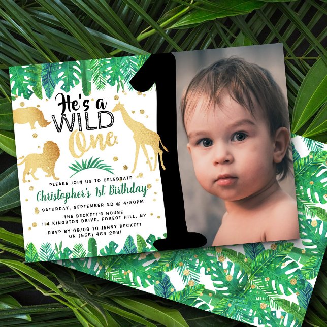 Wild One Boys Photo First Birthday Invitations (Créateur téléchargé)