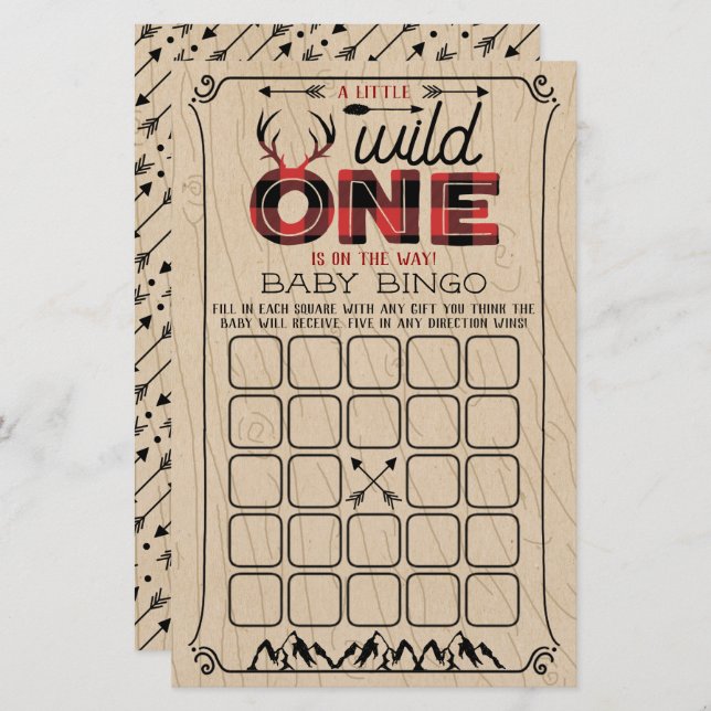 Wild One Boys Rustic Plaid Lumberjack Baby Bingo (Devant / Derrière)