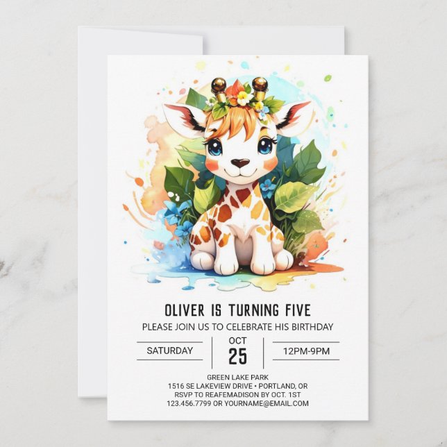 Wild One Custom Giraffe Invitation d'anniversaire (Devant)