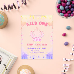 Wild One Cute Elephant 1er anniversaire Invitation