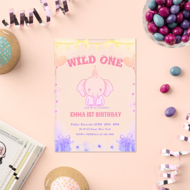 Wild One Cute Elephant 1er anniversaire Invitation (Insitu (Célébration))