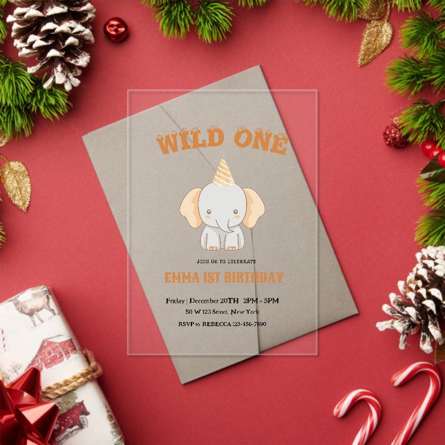 Wild One Cute Elephant 1er anniversaire Invitation (Insitu (vacances))