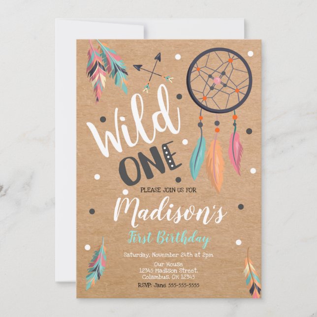 Wild One Dreamcatcher 1er Invitation anniversaire (Devant)