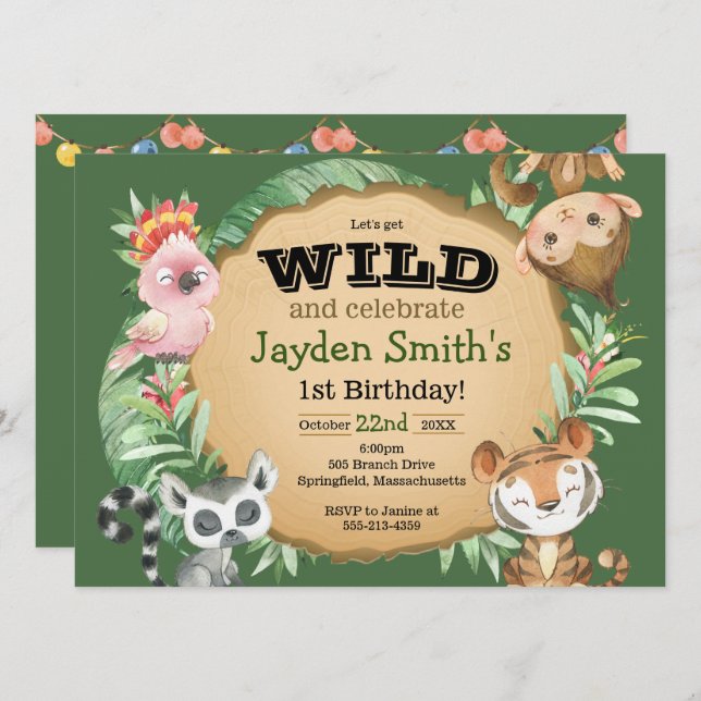 Wild One Exotic Animal Invitation Anniversaire (Devant / Derrière)