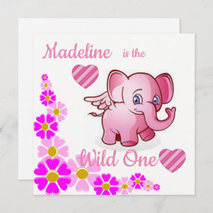 Wild One First Birthday Card Invitation Elephant