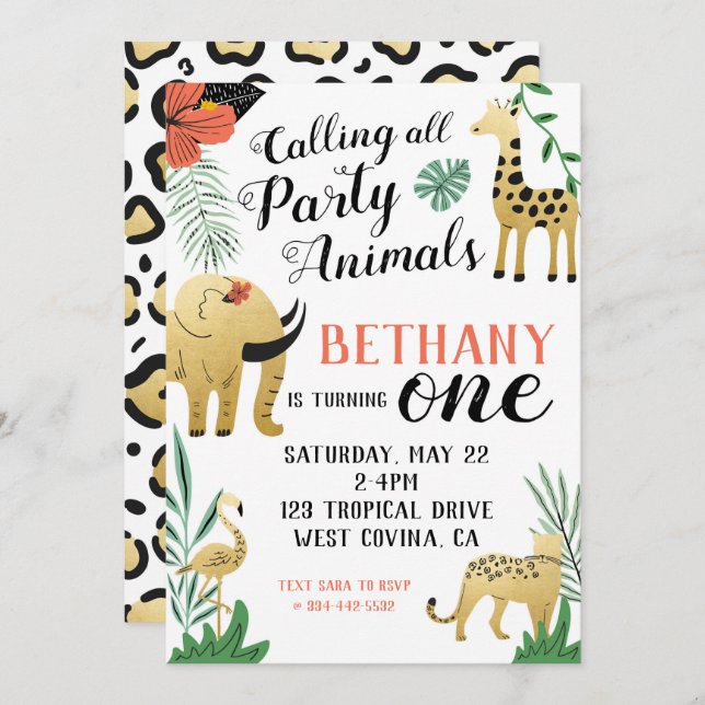 Wild One First Birthday Invitation (Devant / Derrière)