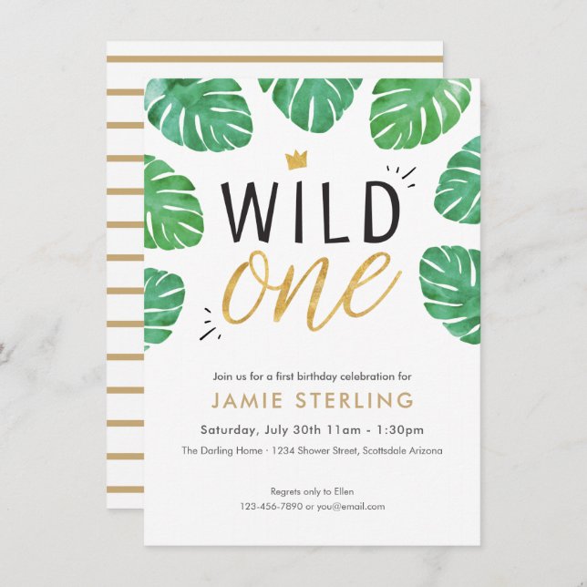 Wild One First Birthday Invitation (Devant / Derrière)