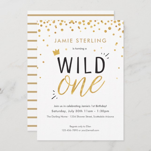 Wild One First Birthday Invitation (Devant / Derrière)