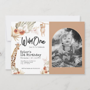 Wild One First Birthday Invitation Avec Photo