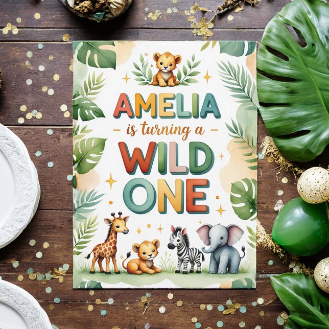 Wild One First Birthday Invitation Card | Amelia (Créateur téléchargé)