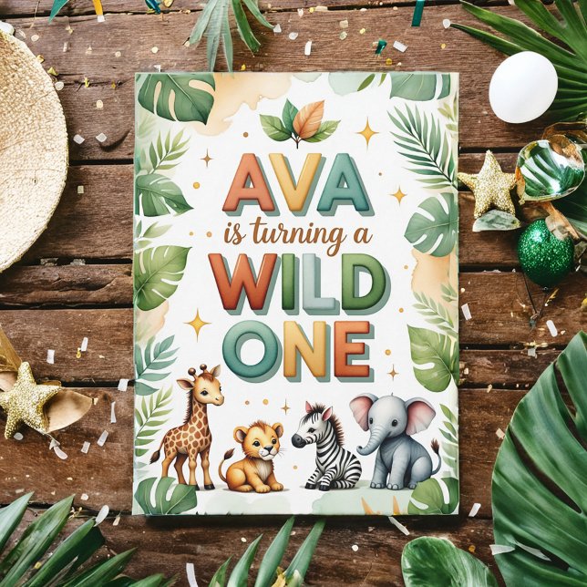 Wild One First Birthday Invitation Card | Ava (Créateur téléchargé)