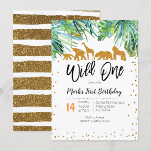 Wild One First Birthday Invitation Safari feuilles