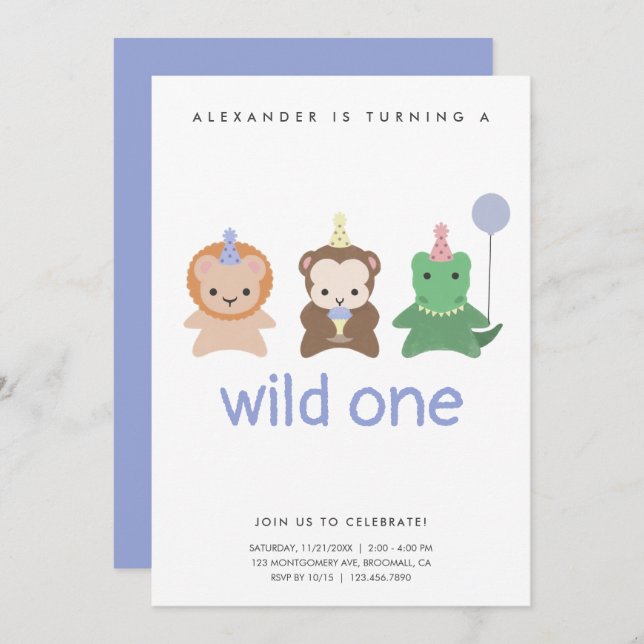 Wild One First Birthday Party Simple Invitation (Devant / Derrière)