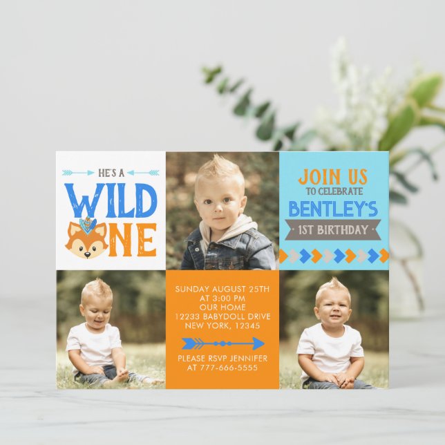 Wild One Fox 3 Photo Invitation pour le premier an (Debout devant)