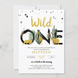 Wild One Gold Safari Invitation d'anniversaire