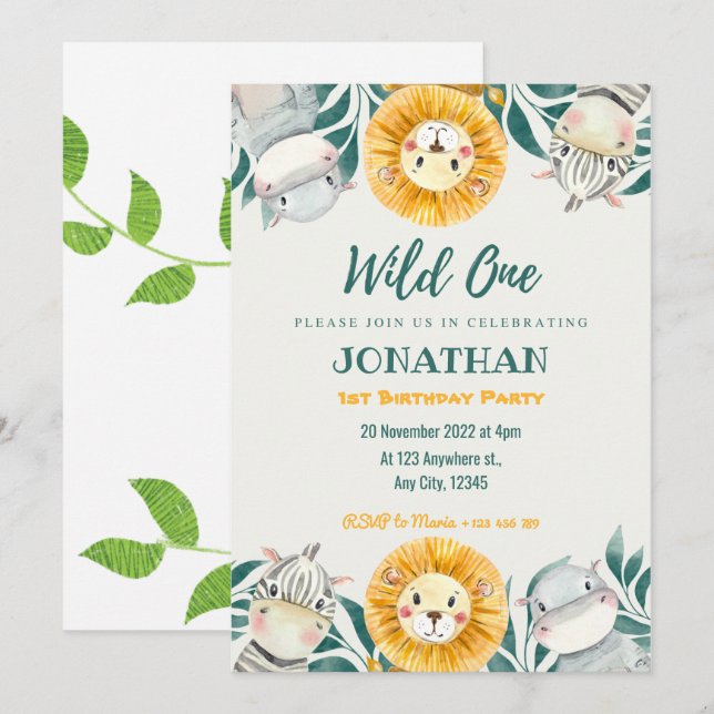 Wild One Illustration Anniversaire Invitation (Devant / Derrière)