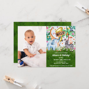 Wild One Jungle Anniversaire Photo Invitation