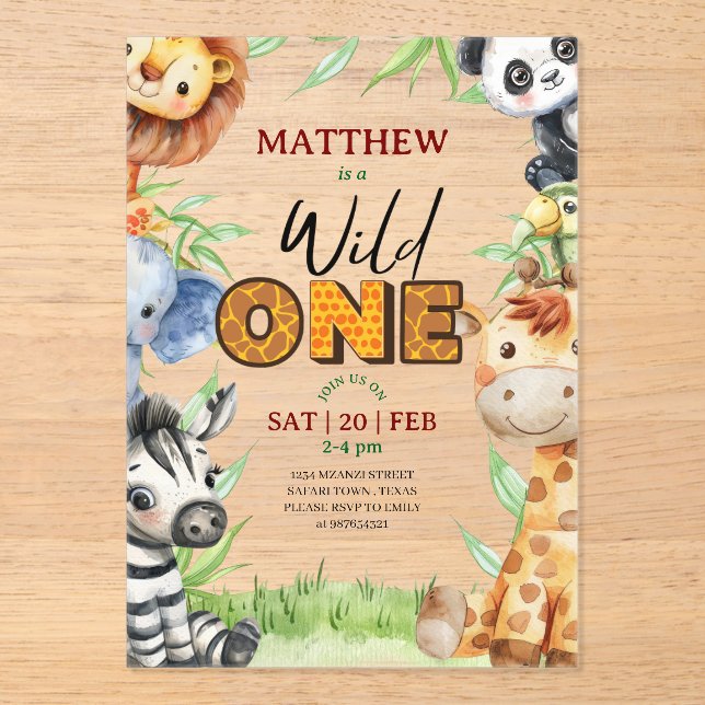 Wild One Jungle Safari 1st birthday Invitation (Recto)