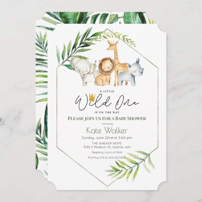 Wild One Jungle Safari Baby shower Invitation (Devant / Derrière)