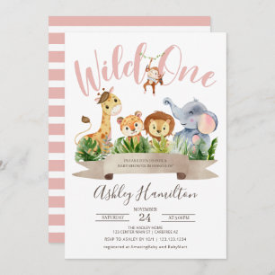 Wild One Jungle Safari Baby shower Invitation