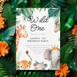 Wild One Jungle Safari Invitation d'anniversaire