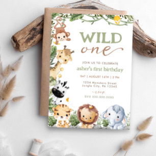 Wild One Jungle Safari Invitation d'anniversaire