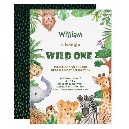 Wild One Jungle Safari Invitation D Anniversaire Zazzle Fr