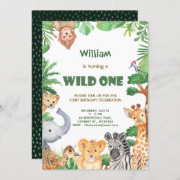 Wild One Jungle Safari Invitation d'anniversaire