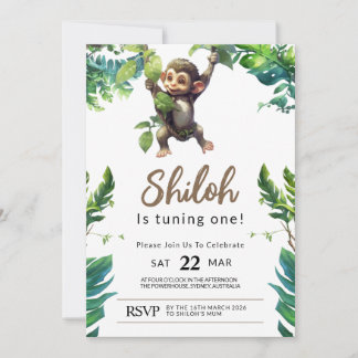Wild One Jungle Singe First Birthday Invitation