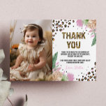 Wild One Leopard Birthday Photo Carte de remerciem<br><div class="desc">Nos Cartes de Remerciements Empreintes de léopard sont le moyen parfait de témoigner notre gratitude et notre reconnaissance à vos invités pour la célébration avec vous. Le design est un agencement festif et coloré avec espace pour un message personnalisé ou une note de remerciement. Ils sont parfaits pour envoyer après...</div>