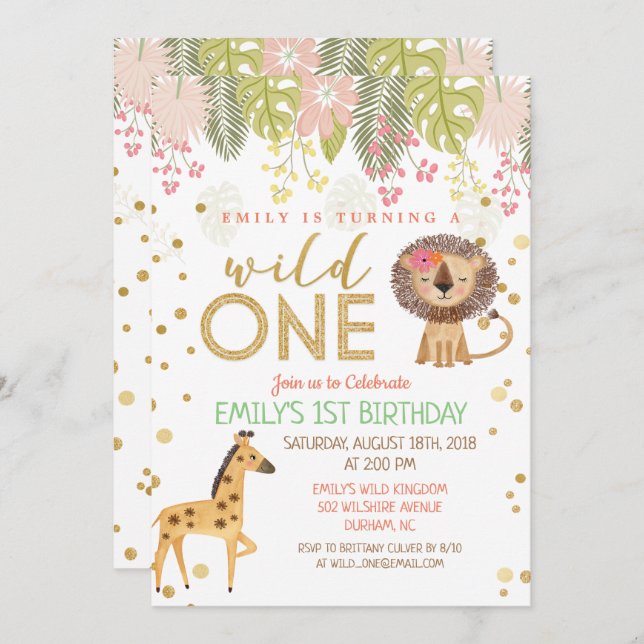 Wild ONE premier anniversaire Invitation fille (Devant / Derrière)