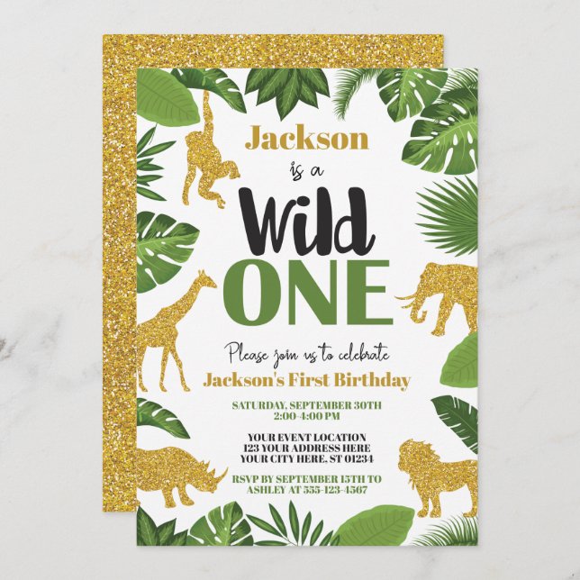 Wild One Safari 1er anniversaire Invitation Boy Go (Devant / Derrière)