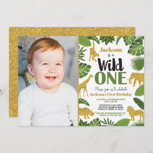 Wild One Safari 1er Birthday Invitation Boy Gold