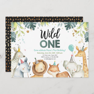 Wild One Safari Animals Invitation d'anniversaire
