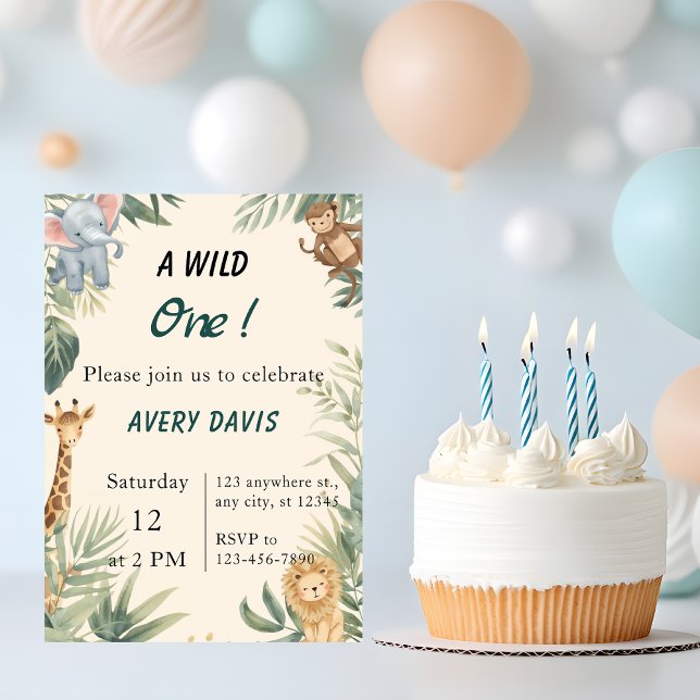 Wild One Safari Animals Kids Birthday Invitation (Créateur téléchargé)