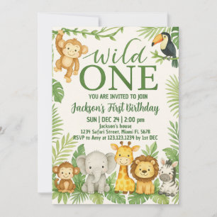 Wild One Safari Animaux Anniversaire Invitation