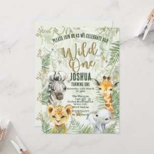 Wild One Safari Animaux Anniversaire Invitations