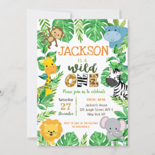 Wild One Safari Animaux Anniversaire Invitations