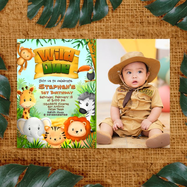 Wild One - Safari Animaux avec invitation photo (Wild One - Safari Animals with Photo Picture Landscape Invitation)
