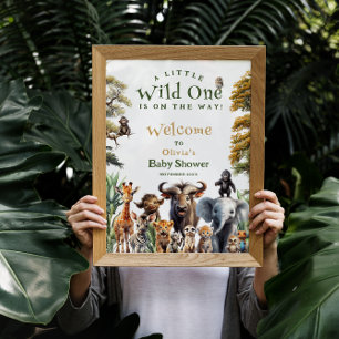 Wild One Safari Animaux Baby shower Affiche de bie