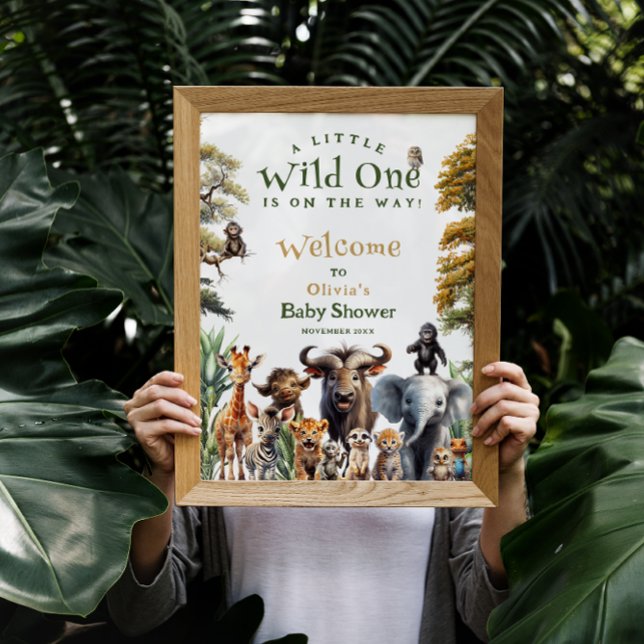 Wild One Safari Animaux Baby shower Affiche de bie (Créateur téléchargé)
