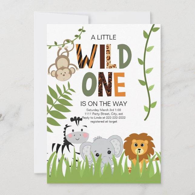 Wild One Safari Animaux Baby shower Invitation (Devant)