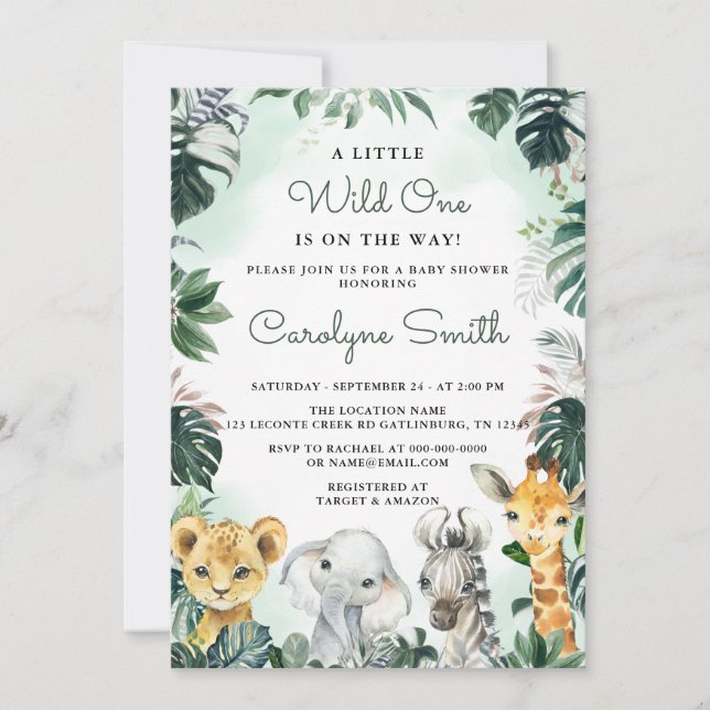 Wild One Safari Animaux Baby shower Invitation (Devant)