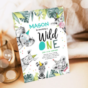 Wild One Safari Animaux Garçon Invitation Annivers