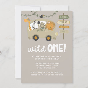 Wild One Safari Animaux Première Invitation Annive