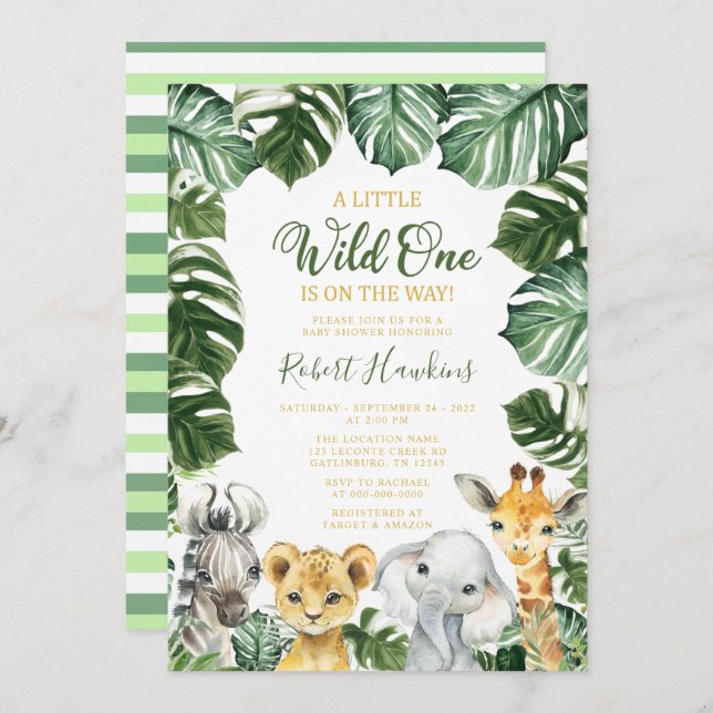 Wild One Safari Baby shower animal Invitation (Devant / Derrière)
