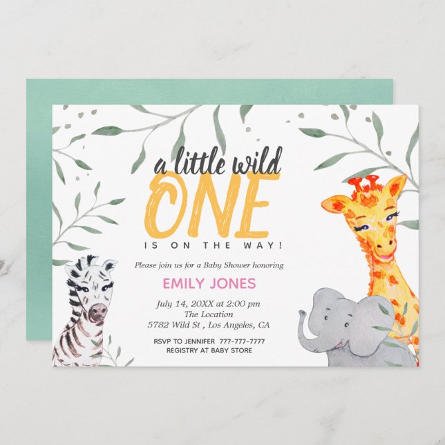 Wild One Safari Baby shower Girl Invitation (Devant / Derrière)