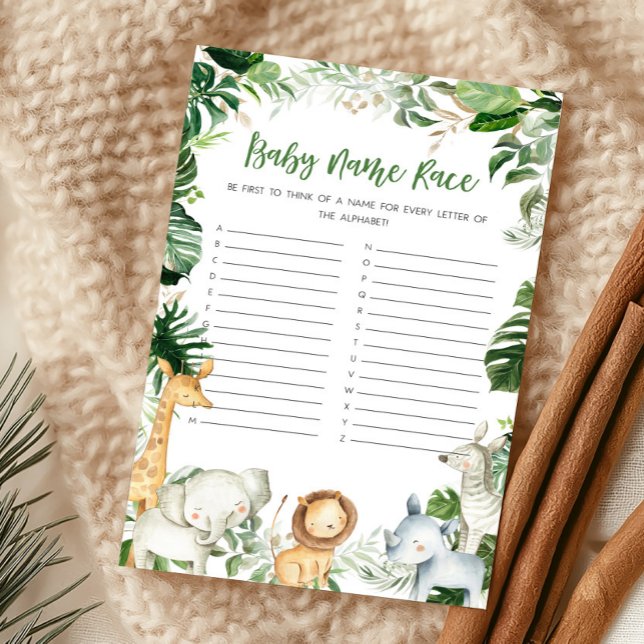 Wild One Safari Douche de Bébé Jeu de Course de No (Greenery Jungle Baby Shower  Baby Name Race Game)