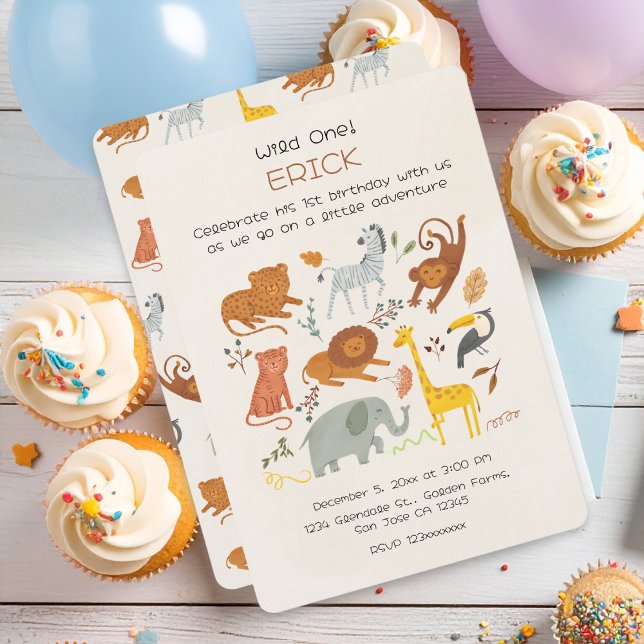 Wild One Safari First Birthday Invitation for Boys (Créateur téléchargé)