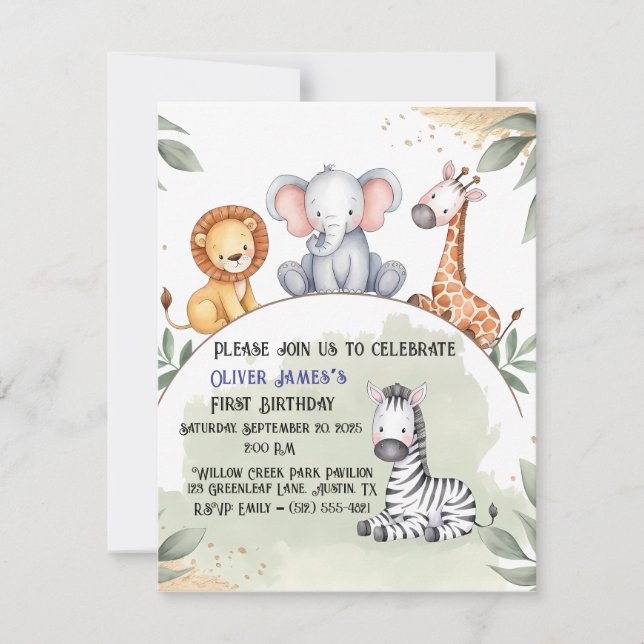 Wild One Safari Invitation d'anniversaire (Devant)